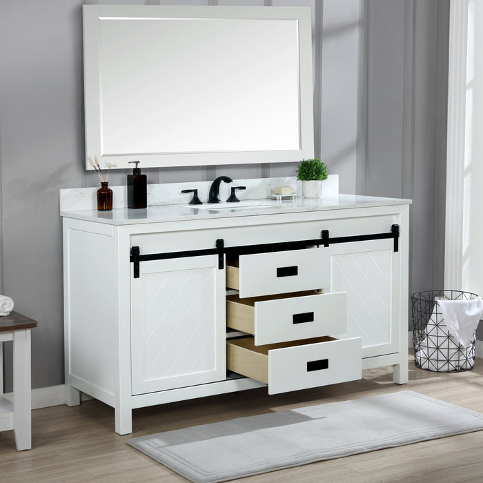 Altair Design Kinsley 60"" Single Bathroom Vanity Set in White and Carrara White Marble Countertop