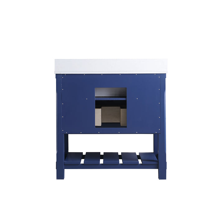 Altair Design Georgia 36"" Single Bathroom Vanity Set in Jewelry Blue and Aosta White Composite Stone Top with White Farmhouse Basin