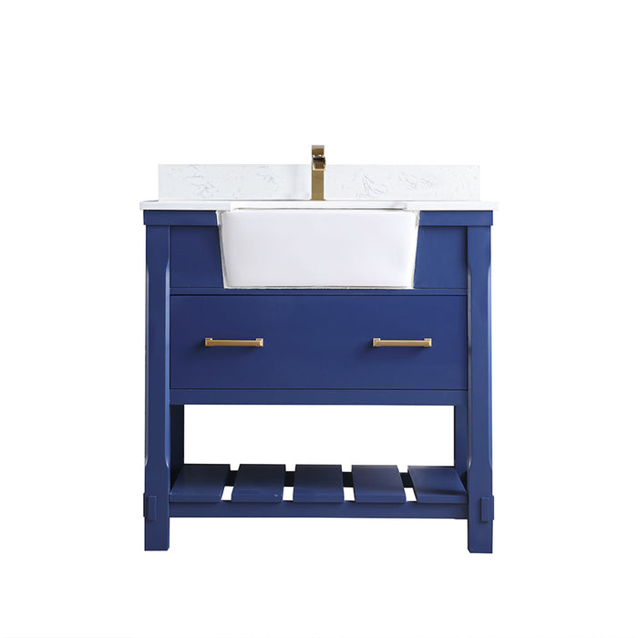 Altair Design Georgia 36"" Single Bathroom Vanity Set in Jewelry Blue and Aosta White Composite Stone Top with White Farmhouse Basin