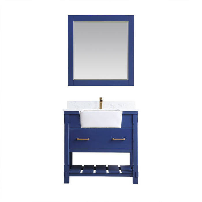 Altair Design Georgia 36"" Single Bathroom Vanity Set in Jewelry Blue and Aosta White Composite Stone Top with White Farmhouse Basin