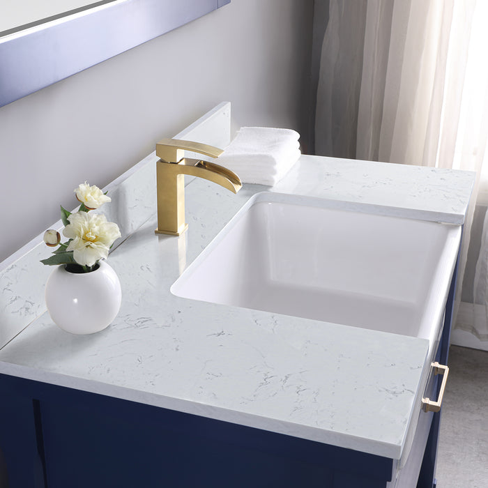Altair Design Georgia 36"" Single Bathroom Vanity Set in Jewelry Blue and Aosta White Composite Stone Top with White Farmhouse Basin