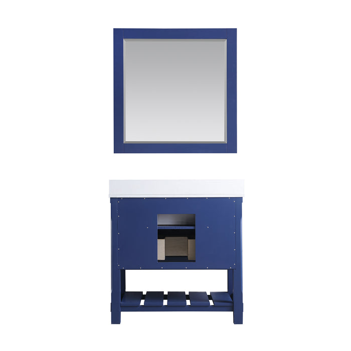 Altair Design Georgia 36"" Single Bathroom Vanity Set in Jewelry Blue and Aosta White Composite Stone Top with White Farmhouse Basin