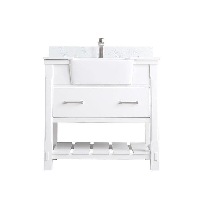 Altair Design Georgia 36"" Single Bathroom Vanity Set in White and Aosta White Composite Stone Top with White Farmhouse Basin