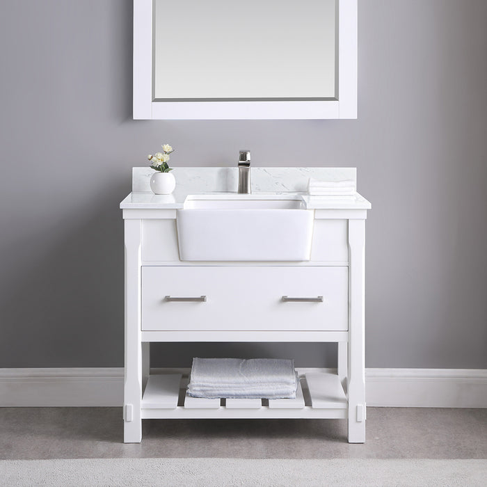 Altair Design Georgia 36"" Single Bathroom Vanity Set in White and Aosta White Composite Stone Top with White Farmhouse Basin