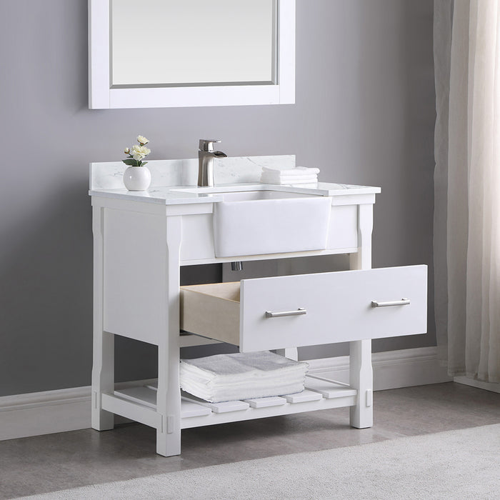 Altair Design Georgia 36"" Single Bathroom Vanity Set in White and Aosta White Composite Stone Top with White Farmhouse Basin