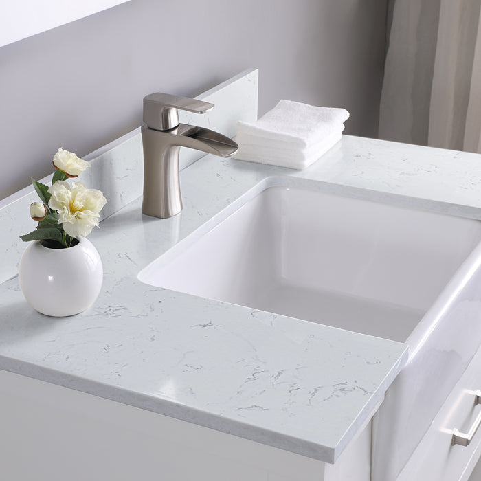 Altair Design Georgia 36"" Single Bathroom Vanity Set in White and Aosta White Composite Stone Top with White Farmhouse Basin