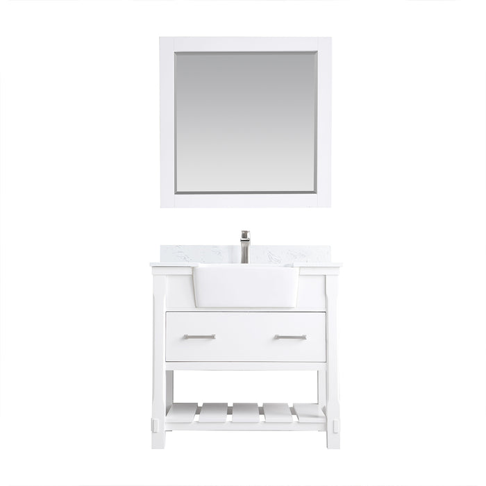 Altair Design Georgia 36"" Single Bathroom Vanity Set in White and Aosta White Composite Stone Top with White Farmhouse Basin
