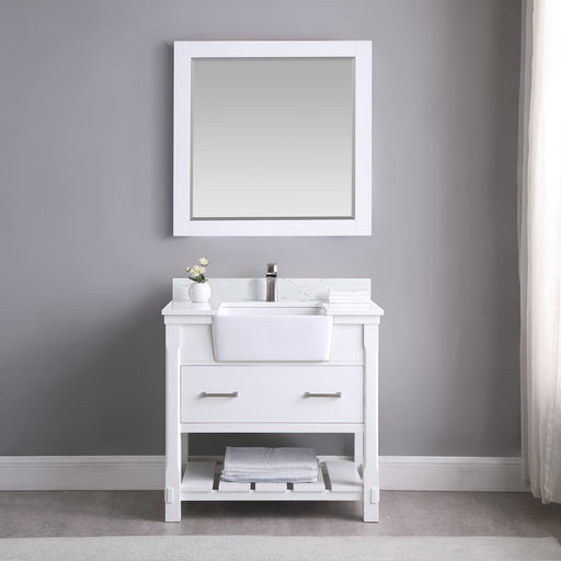 Altair Design Georgia 36"" Single Bathroom Vanity Set in White and Aosta White Composite Stone Top with White Farmhouse Basin
