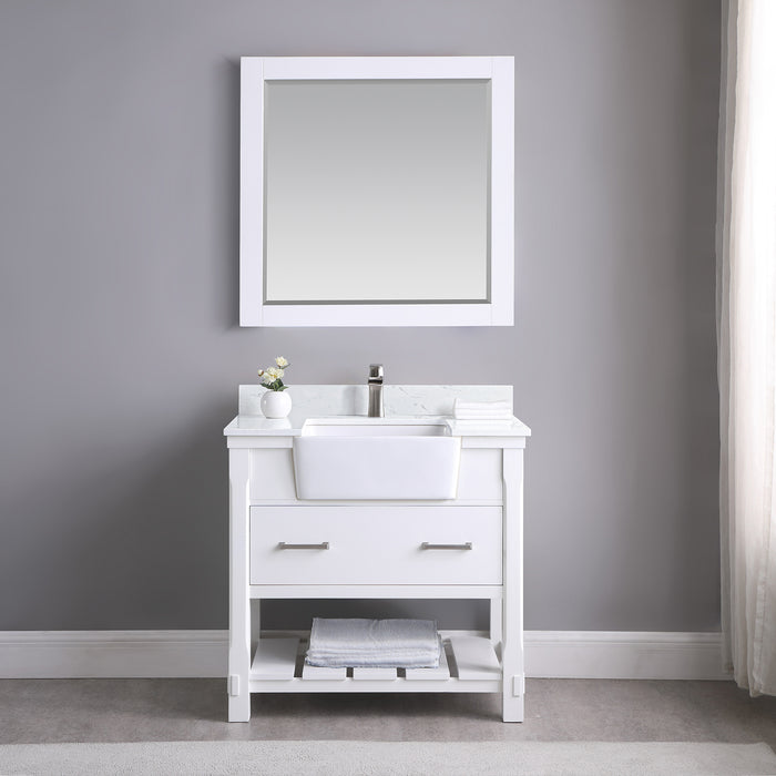 Altair Design Georgia 36"" Single Bathroom Vanity Set in White and Aosta White Composite Stone Top with White Farmhouse Basin