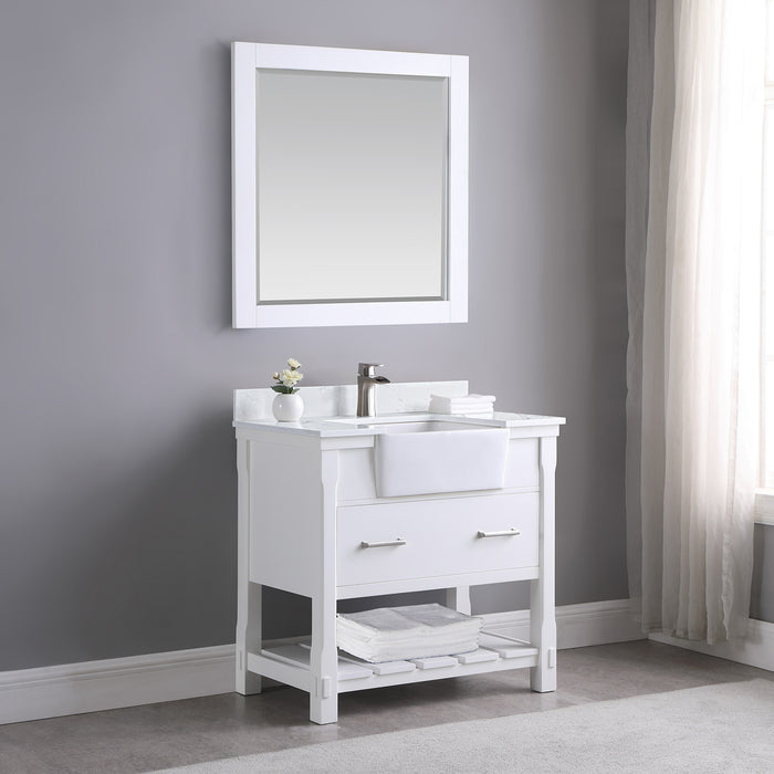 Altair Design Georgia 36"" Single Bathroom Vanity Set in White and Aosta White Composite Stone Top with White Farmhouse Basin