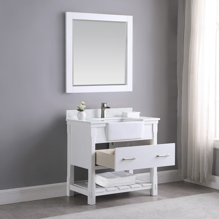 Altair Design Georgia 36"" Single Bathroom Vanity Set in White and Aosta White Composite Stone Top with White Farmhouse Basin