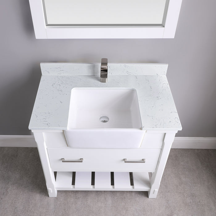 Altair Design Georgia 36"" Single Bathroom Vanity Set in White and Aosta White Composite Stone Top with White Farmhouse Basin