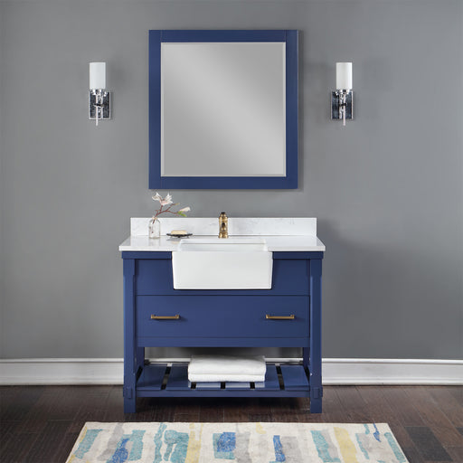 Altair Design Georgia 42"" Single Bathroom Vanity Set in Jewelry Blue and Aosta White Composite Stone Top with White Farmhouse Basin