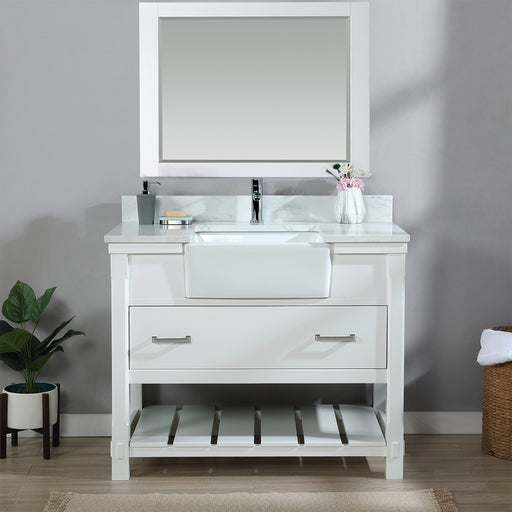 Altair Design Georgia 42"" Single Bathroom Vanity Set in White and Aosta White Composite Stone Top with White Farmhouse Basin