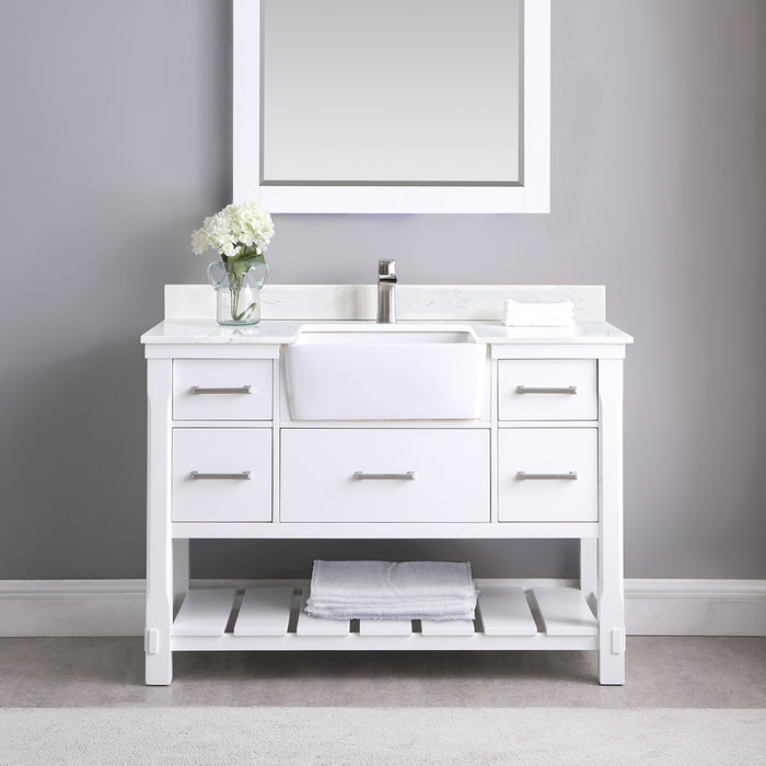 Altair Design Georgia 48"" Single Bathroom Vanity Set in White and Aosta White Composite Stone Top with White Farmhouse Basin