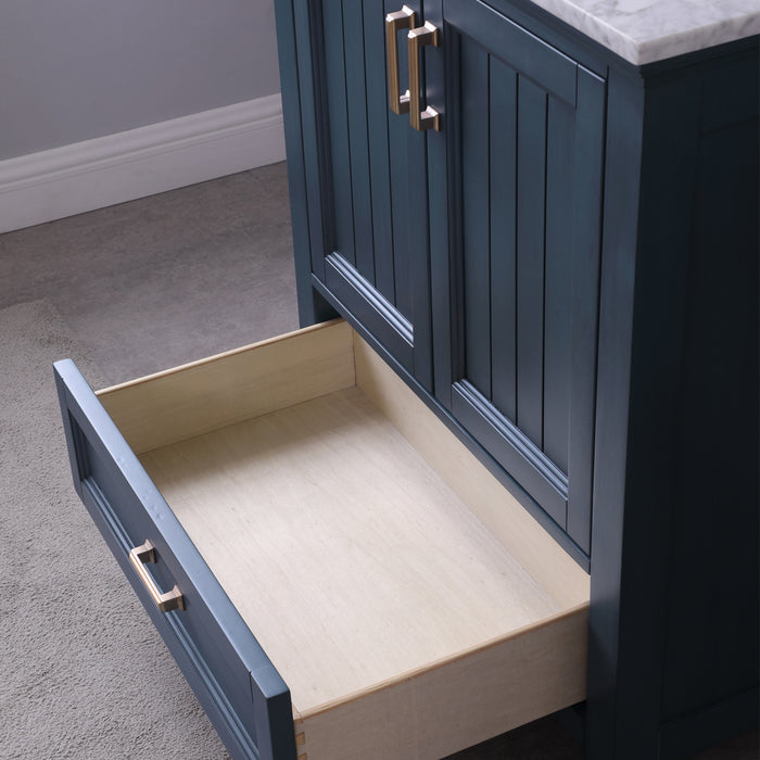 Altair Design Isla 30"" Single Bathroom Vanity Set in Classic Blue and Carrara White Marble Countertop