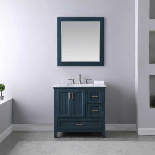 Altair Design Isla 36"" Single Bathroom Vanity Set in Classic Blue and Carrara White Marble Countertop