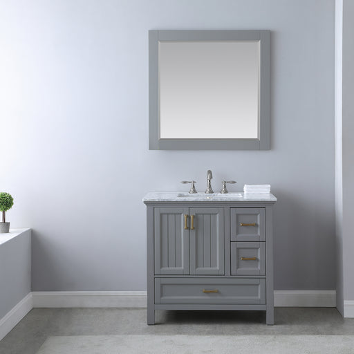 Altair Design Isla 36"" Single Bathroom Vanity Set in Gray and Carrara White Marble Countertop