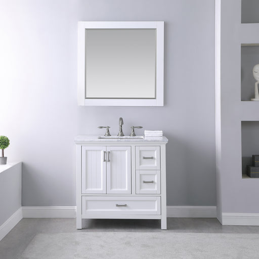 Altair Design Isla 36"" Single Bathroom Vanity Set in White and Carrara White Marble Countertop