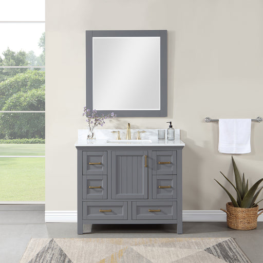 Altair Design Isla 42"" Single Bathroom Vanity Set in Gray and Aosta White Composite Stone Countertop