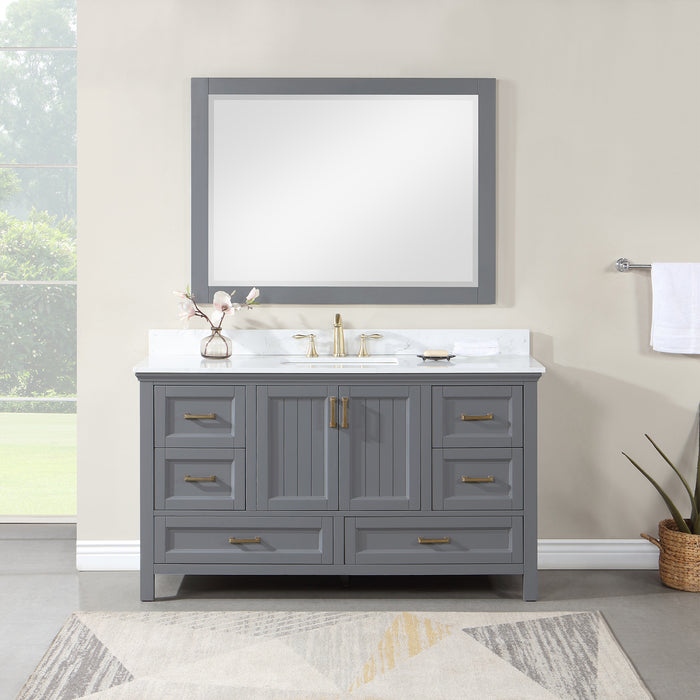 Altair Design Isla 60"" Single Bathroom Vanity Set in Gray and Aosta White Composite Stone Countertop