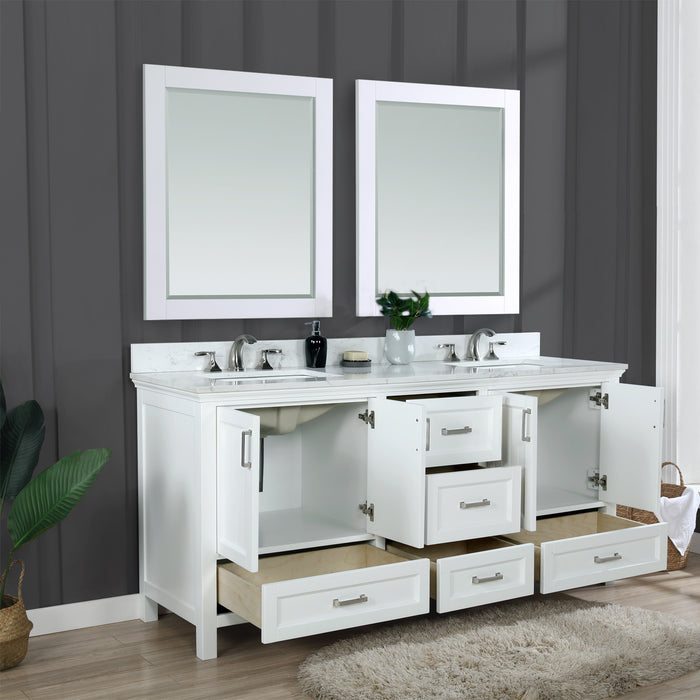 Altair Design Isla 72"" Double Bathroom Vanity Set in White and Aosta White Composite Stone Countertop