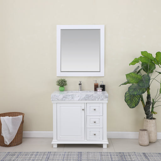 Altair Design Jardin 36"" Single Bathroom Vanity Set in White and Carrara White Marble Countertop