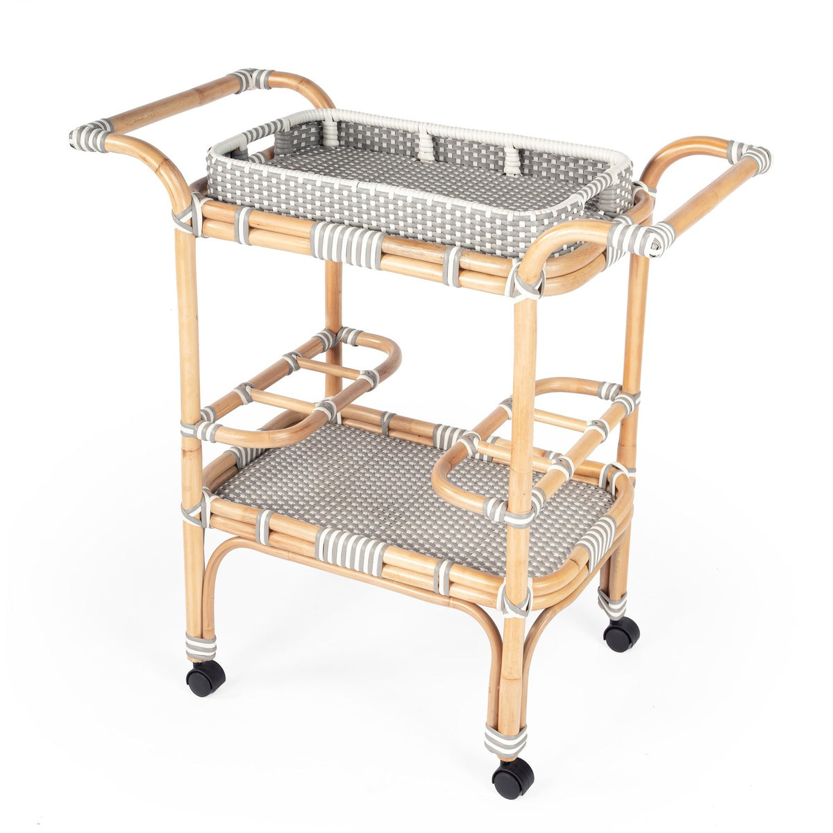 Butler Specialty Company Selena Grey & Rattan Bar Cart, Gray and White