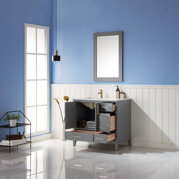 Altair Design Sutton 36"" Single Bathroom Vanity Set in Gray and Carrara White Marble Countertop