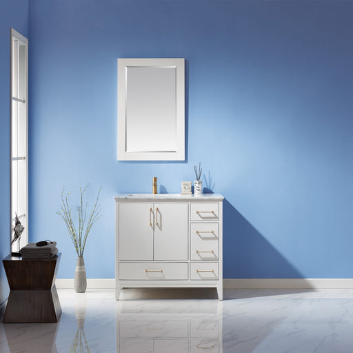 Altair Design Sutton 36"" Single Bathroom Vanity Set in White and Carrara White Marble Countertop