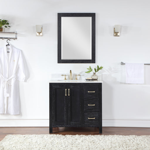 Altair Design Hadiya 36"" Single Bathroom Vanity Set in Black Oak with Aosta White Composite Stone Countertop
