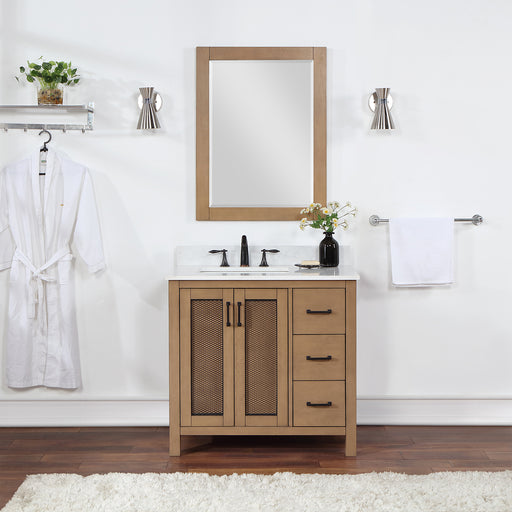Altair Design Hadiya 36"" Single Bathroom Vanity Set in Brown Pine with Aosta White Composite Stone Countertop