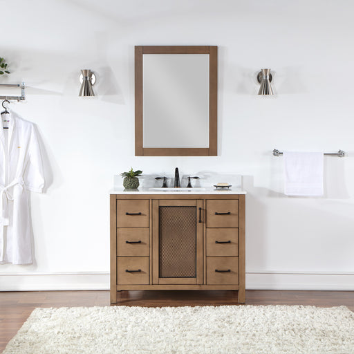 Altair Design Hadiya 42"" Single Bathroom Vanity Set in Brown Pine with Aosta White Composite Stone Countertop