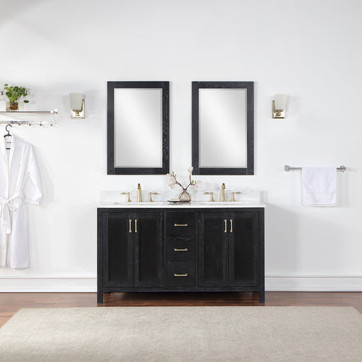 Altair Design Hadiya 60"" Double Bathroom Vanity Set in Black Oak with Aosta White Composite Stone Countertop