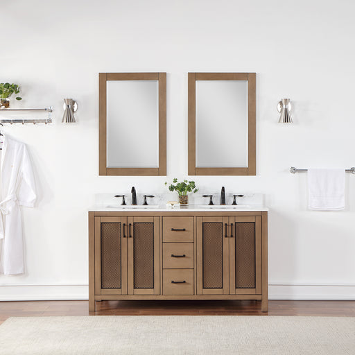 Altair Design Hadiya 60"" Double Bathroom Vanity Set in Brown Pine with Aosta White Composite Stone Countertop