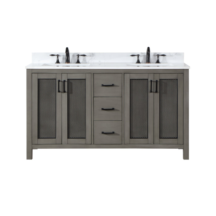 Altair Design Hadiya 60"" Double Bathroom Vanity Set in Gray Pine with Aosta White Composite Stone Countertop