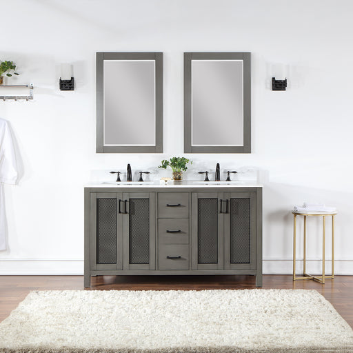 Altair Design Hadiya 60"" Double Bathroom Vanity Set in Gray Pine with Aosta White Composite Stone Countertop