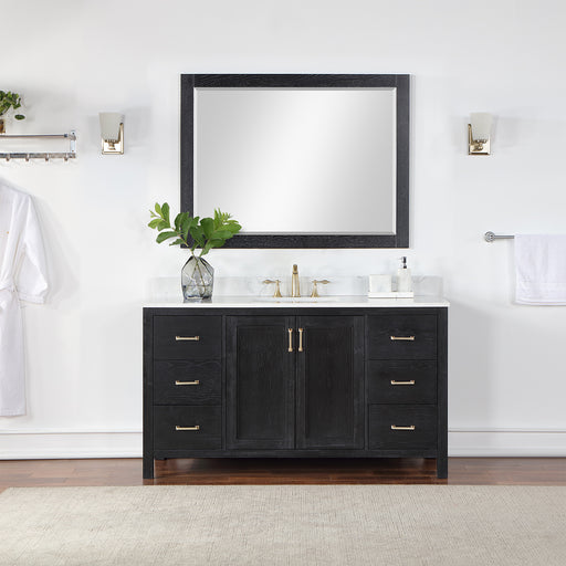 Altair Design Hadiya 60"" Single Bathroom Vanity Set in Black Oak with Aosta White Composite Stone Countertop