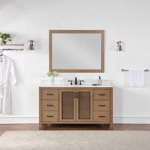 Altair Design Hadiya 60"" Single Bathroom Vanity Set in Brown Pine with Aosta White Composite Stone Countertop