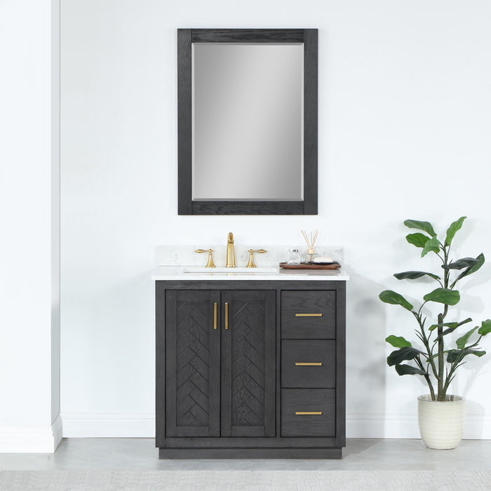 Altair Design Gazsi 36"" Single Bathroom Vanity Set in Brown Oak with Grain White Composite Stone Countertop