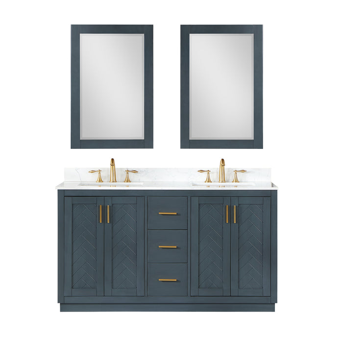 Altair Design Gazsi 60"" Double Bathroom Vanity Set in Classic Blue with Grain White Composite Stone Countertop