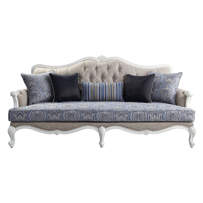 Acme Furniture Ciddrenar Sofa W/5 Pillows in Fabric & White Finish 54310