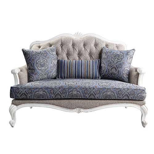 Acme Furniture Ciddrenar Loveseat W/3 Pillows in Fabric & White Finish 54311