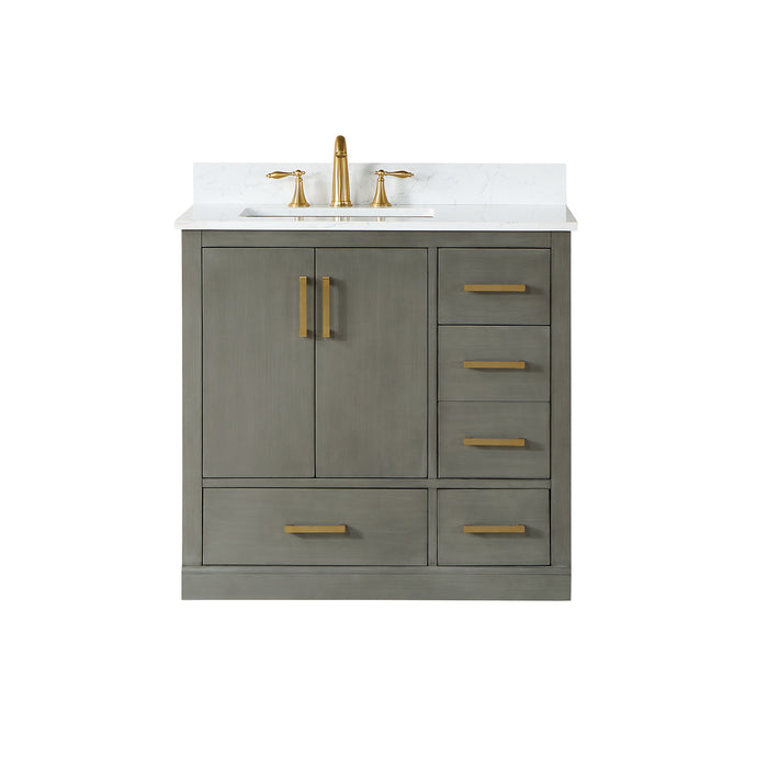 Altair Design Monna 36"" Single Bathroom Vanity Set in Gray Pine with Aosta White Composite Stone Countertop
