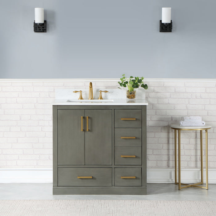 Altair Design Monna 36"" Single Bathroom Vanity Set in Gray Pine with Aosta White Composite Stone Countertop