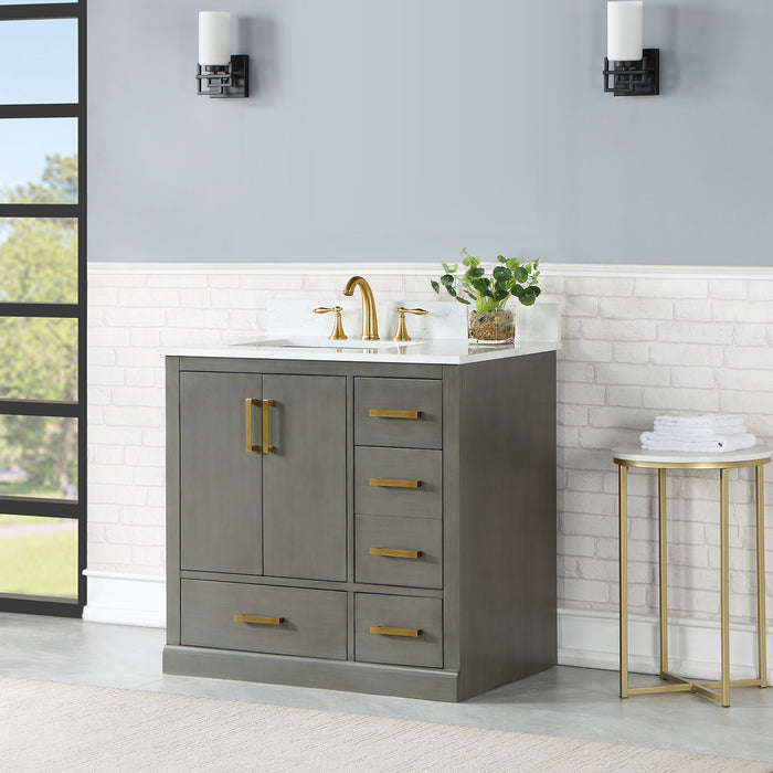 Altair Design Monna 36"" Single Bathroom Vanity Set in Gray Pine with Aosta White Composite Stone Countertop
