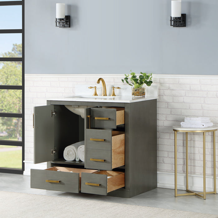 Altair Design Monna 36"" Single Bathroom Vanity Set in Gray Pine with Aosta White Composite Stone Countertop