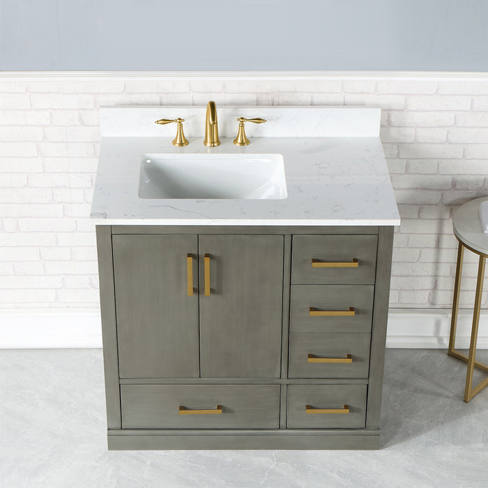 Altair Design Monna 36"" Single Bathroom Vanity Set in Gray Pine with Aosta White Composite Stone Countertop