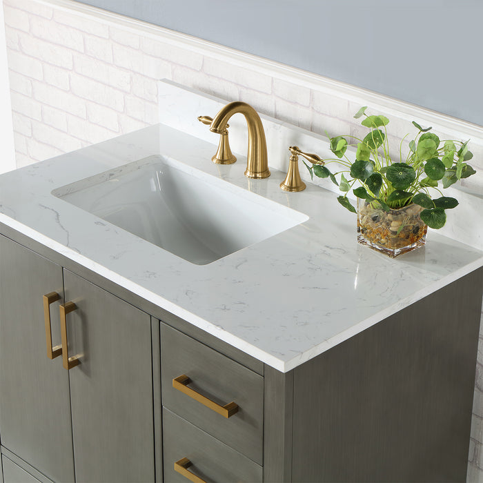 Altair Design Monna 36"" Single Bathroom Vanity Set in Gray Pine with Aosta White Composite Stone Countertop