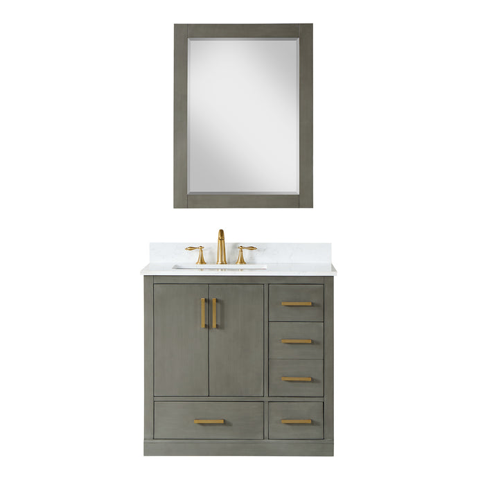 Altair Design Monna 36"" Single Bathroom Vanity Set in Gray Pine with Aosta White Composite Stone Countertop
